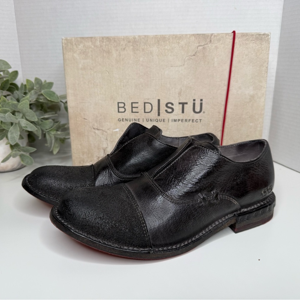 Bed|Stu Rose Black Loafers Driving Shoes Leather Suede in Black Dip Dye 7M Boho